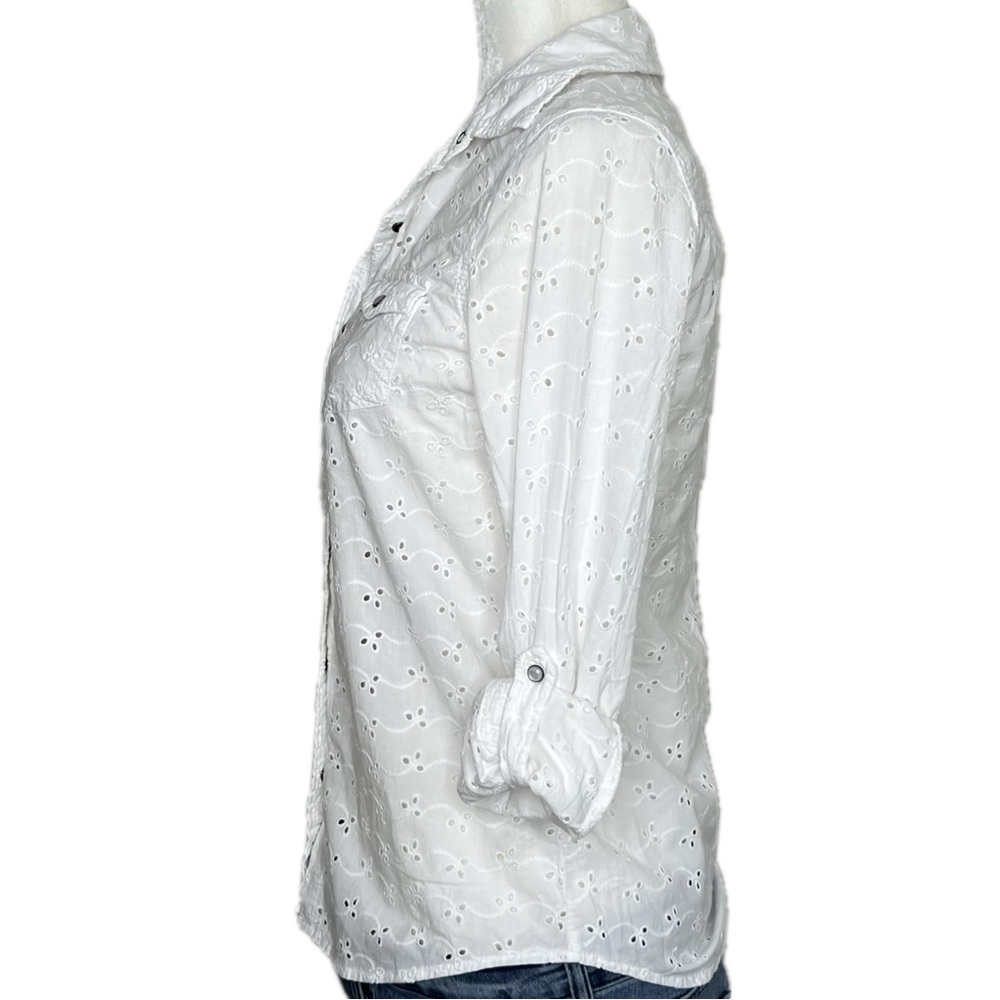 Arizona Jean Co Blouse Eyelet Cotton Long Sleeve Button Up Western White XS - Picture 7 of 14